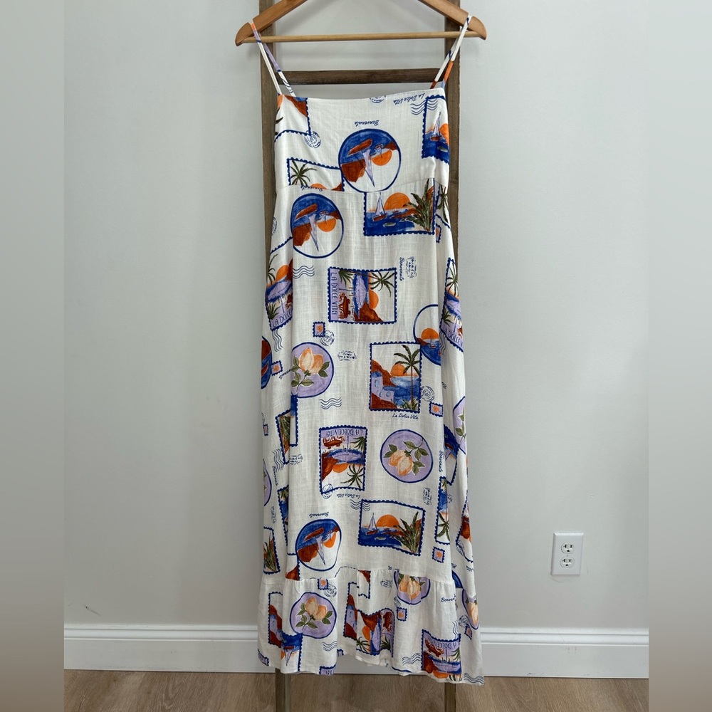 NWT Label Of Love Linen Blend La Dolce Vita Italian Postcard Dress Size Small